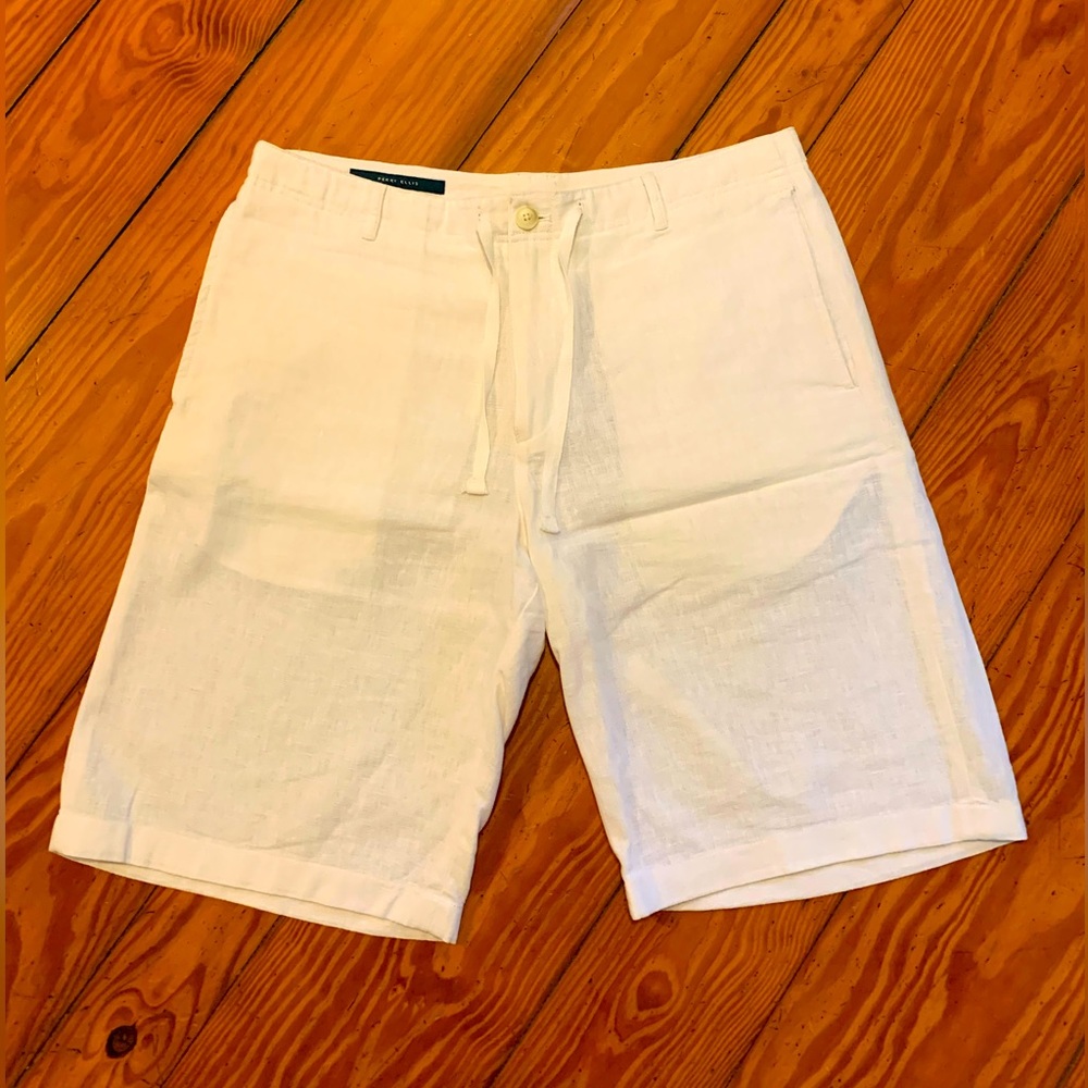 Pristine White Linen Shorts - Perry Ellis